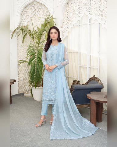 Zarlish Organza Semi Stitched Chiffon Dupatta Coll D-06 Soft Blue