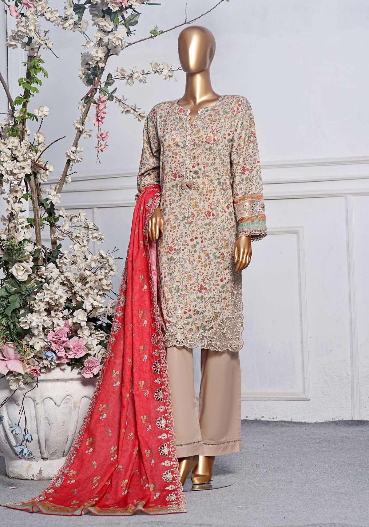 Sadabahar Print & Embroidered Cutwork Lawn Collection'24 d-07