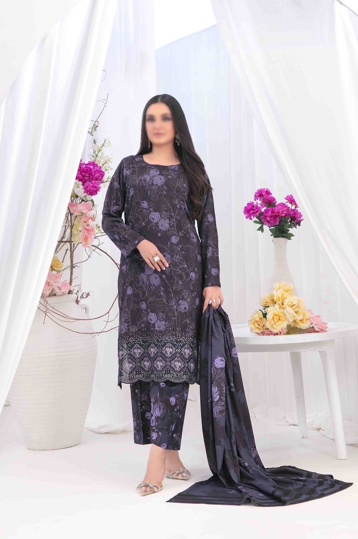 Rabail  Jaal  Daman Emb Digital Printed Staple D-5372