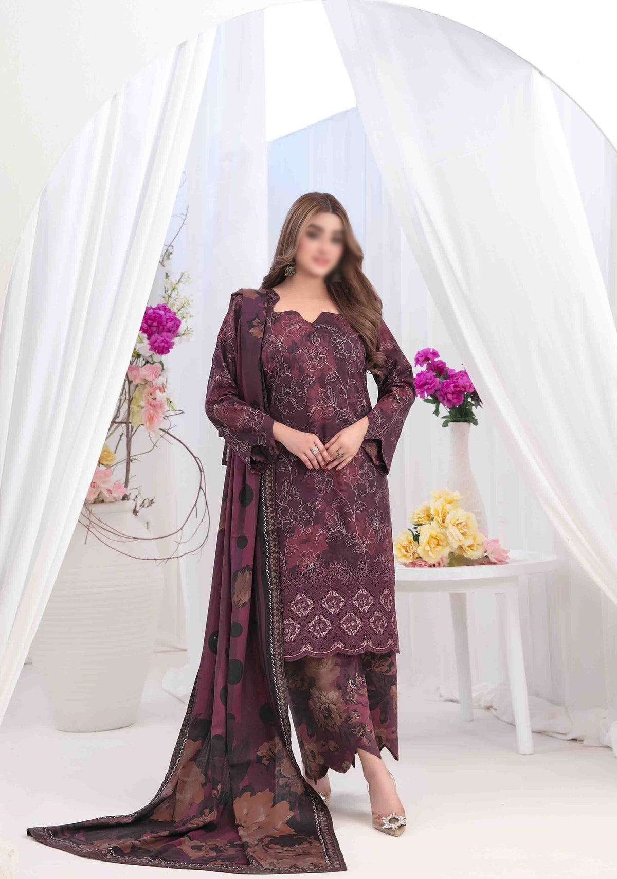 Rabail  Jaal  Daman Emb Digital Printed Staple D-5374