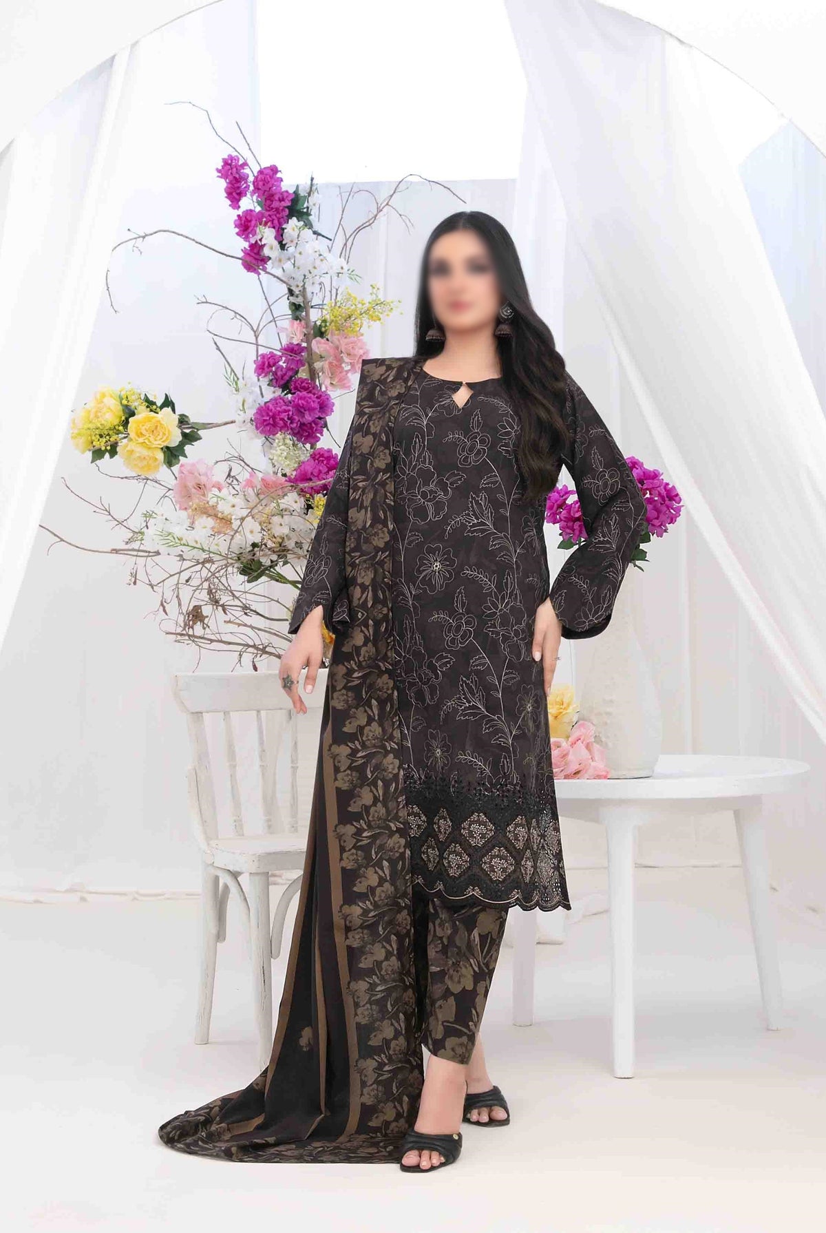 Rabail  Jaal  Daman Emb Digital Printed Staple D-5375