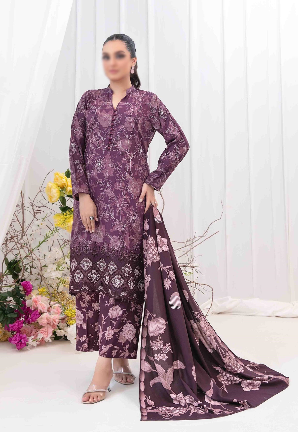 Rabail  Jaal  Daman Emb Digital Printed Staple D-5376