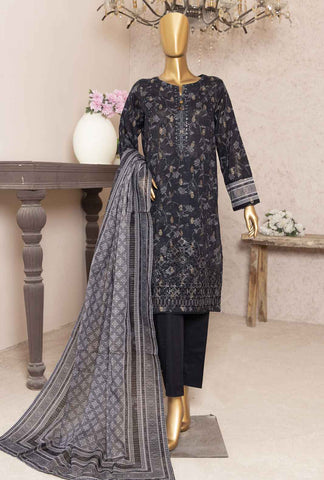 Hz Kalamkari Jacquard Emb 3-Pcs Un-Stitched Suit D-08