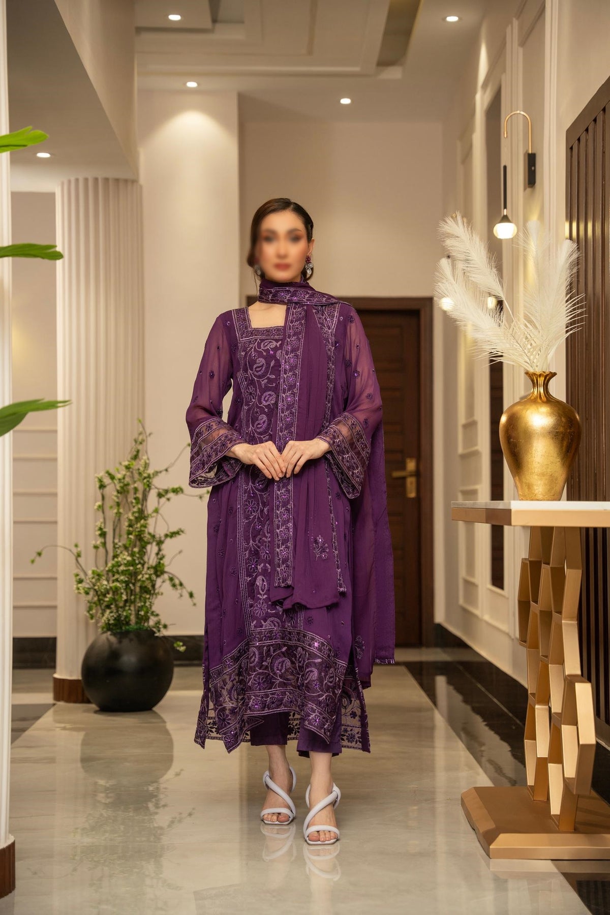 ZOUJ  ENSEMBLES Unstitched Chiffon Coll ‘24-25 D- ZJCH - 0011