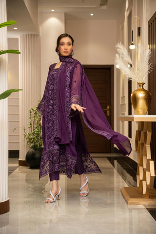 ZOUJ  ENSEMBLES Unstitched Chiffon Coll ‘24-25 D- ZJCH - 0011