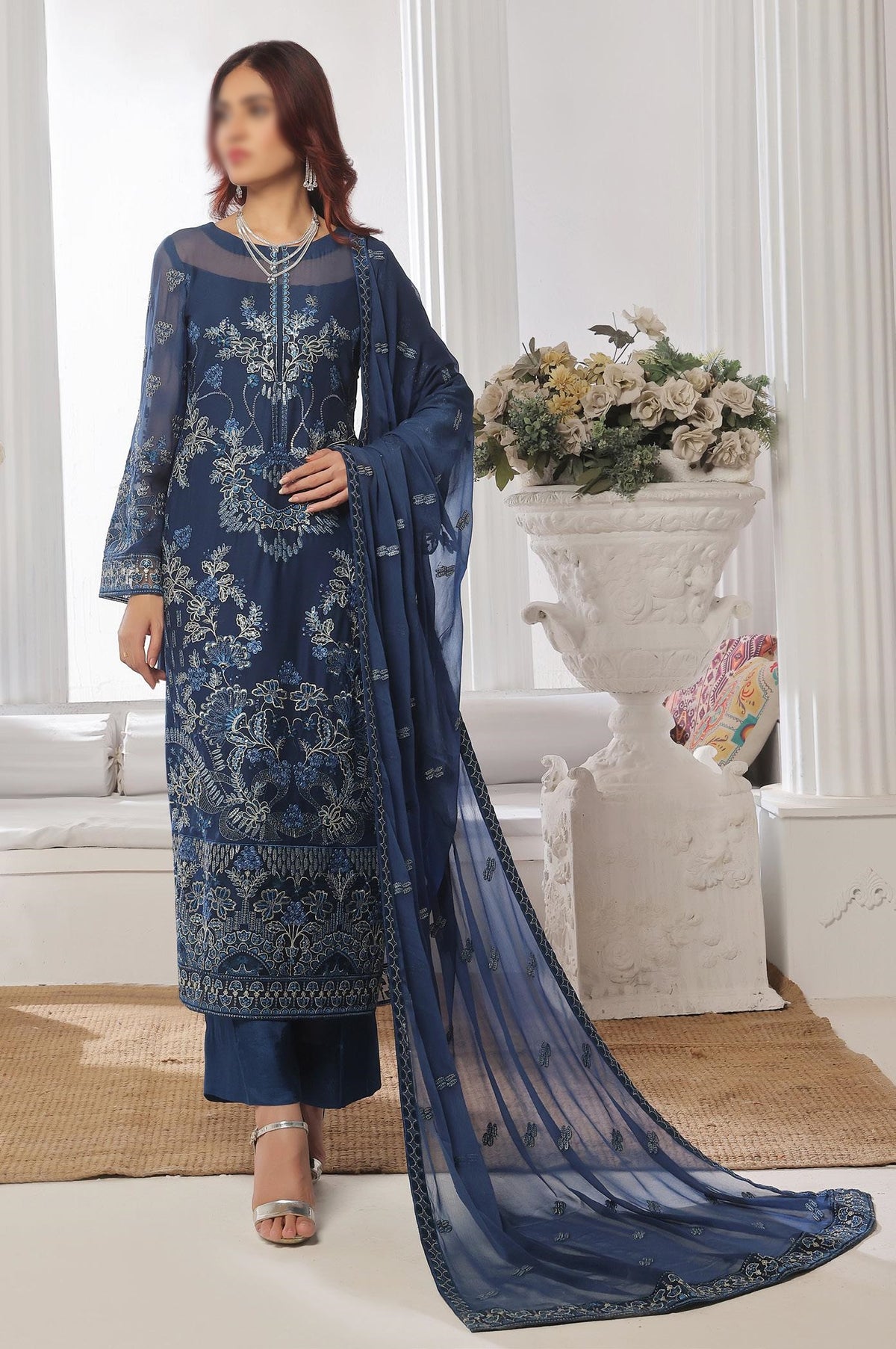 AMOUR- LUXURY EMB CHIFFON LONG FROCK D-02