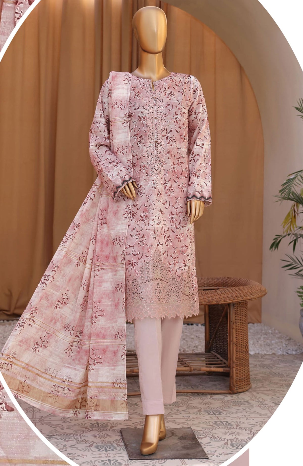 HZ Mahee Embroidered Shirt with Fancy Jacquard Dupatta Coll D-01