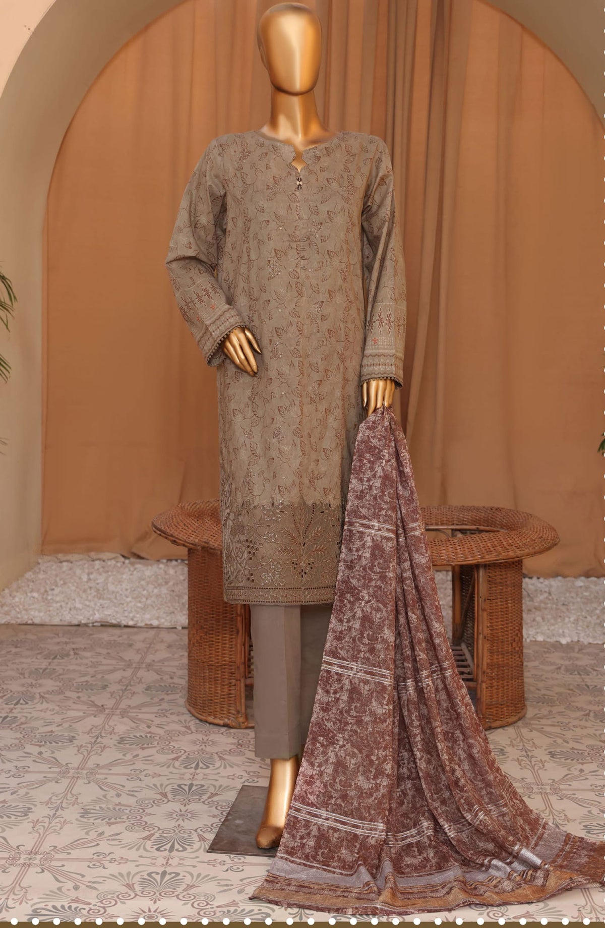 HZ Mahee Embroidered Shirt with Fancy Jacquard Dupatta Coll D-08